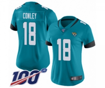 Women's Jacksonville Jaguars #18 Chris Conley Teal Green Alternate Vapor Untouchable Limited Player 100th Season Football Jersey