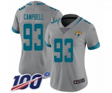 Women's Jacksonville Jaguars #93 Calais Campbell Silver Inverted Legend Limited 100th Season Football Jersey