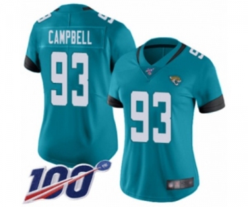 Women's Jacksonville Jaguars #93 Calais Campbell Teal Green Alternate Vapor Untouchable Limited Player 100th Season Football Jersey