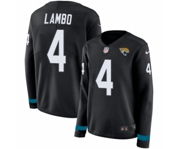 Women's Nike Jacksonville Jaguars #4 Josh Lambo Limited Black Therma Long Sleeve NFL Jersey