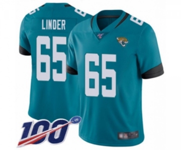 Youth Jacksonville Jaguars #65 Brandon Linder Teal Green Alternate Vapor Untouchable Limited Player 100th Season Football Jersey