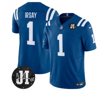 Men's Indianapolis Colts #1 Jim Irsay Blue 2025 F.U.S.E. Jim Irsay Patch Vapor Limited Football Stitched Jersey