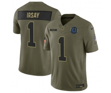 Men's Indianapolis Colts #1 Jim Irsay Olive 2025 Salute to Service Limited Football Stitched Jersey