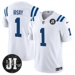 Men's Indianapolis Colts #1 Jim Irsay White 2025 F.U.S.E. Jim Irsay Patch Vapor Limited Football Stitched Jersey Men's Indianapolis Colts #1 Jim Irsay White 2025 F.U.S.E. Jim Irsay Patch Vapor Limited Football Stitched Jersey
