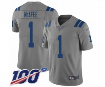 Men's Indianapolis Colts #1 Pat McAfee Limited Gray Inverted Legend 100th Season Football Jersey