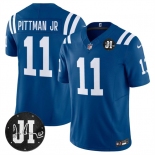 Men's Indianapolis Colts #11 Michael Pittman Jr. Blue 2025 F.U.S.E. Jim Irsay Patch Vapor Limited Football Stitched Jersey Men's Indianapolis Colts #11 Michael Pittman Jr. Blue 2025 F.U.S.E. Jim Irsay Patch Vapor Limited Football Stitched Jersey