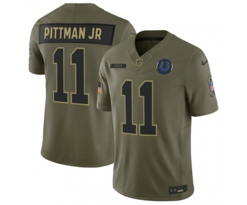 Men's Indianapolis Colts #11 Michael Pittman Jr. Olive 2025 Salute to Service Limited Football Stitched Jersey