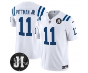 Men's Indianapolis Colts #11 Michael Pittman Jr. White 2025 F.U.S.E. Jim Irsay Patch Vapor Limited Football Stitched Jersey Men's Indianapolis Colts #11 Michael Pittman Jr. White 2025 F.U.S.E. Jim Irsay Patch Vapor Limited Football Stitched Jersey