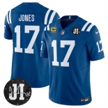 Men's Indianapolis Colts #17 Daniel Jones Blue 2025 F.U.S.E. With 4-Star C Patch And Jim Irsay Patch Vapor Limited Football Stitched Jersey