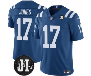 Men's Indianapolis Colts #17 Daniel Jones Blue Jim Irsay Patch Vapor Limited Football Stitched Jersey