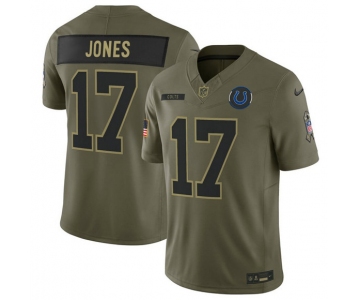 Men's Indianapolis Colts #17 Daniel Jones Olive 2025 Salute to Service Limited Football Stitched Jersey