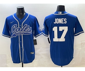 Men's Indianapolis Colts #17 Daniel Jones Royal Cool Base Stitched Baseball Jersey