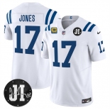 Men's Indianapolis Colts #17 Daniel Jones White 2025 F.U.S.E. With 4-Star C Patch And Jim Irsay Patch Vapor Limited Football Stitched Jersey Men's Indianapolis Colts #17 Daniel Jones White 2025 F.U.S.E. With 4-Star C Patch And Jim Irsay Patch Vapor Limited Football Stitched Jersey