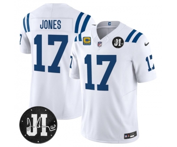 Men's Indianapolis Colts #17 Daniel Jones White 2025 F.U.S.E. With 4-Star C Patch And Jim Irsay Patch Vapor Limited Football Stitched Jersey