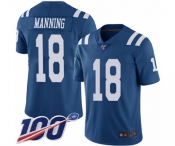 Men's Indianapolis Colts #18 Peyton Manning Limited Royal Blue Rush Vapor Untouchable 100th Season Football Jersey