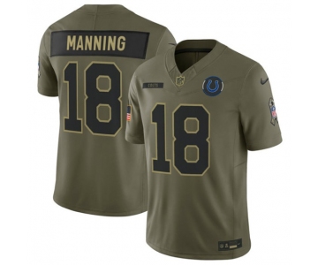 Men's Indianapolis Colts #18 Peyton Manning Olive 2025 Salute to Service Limited Football Stitched Jersey