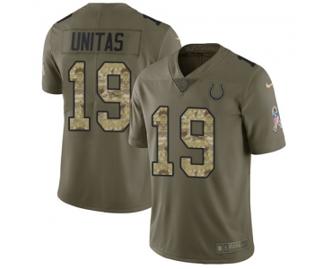 Men's Indianapolis Colts #19 Johnny Unitas Limited Olive Camo 2017 Salute to Service Football Jersey
