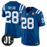 Men's Indianapolis Colts #28 Jonathan Taylor Blue 2025 F.U.S.E. Jim Irsay Patch Vapor Limited Football Stitched Jersey Men's Indianapolis Colts #28 Jonathan Taylor Blue 2025 F.U.S.E. Jim Irsay Patch Vapor Limited Football Stitched Jersey