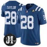 Men's Indianapolis Colts #28 Jonathan Taylor Blue Jim Irsay Patch Vapor Limited Football Stitched Jersey Men's Indianapolis Colts #28 Jonathan Taylor Blue Jim Irsay Patch Vapor Limited Football Stitched Jersey