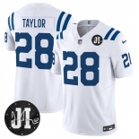 Men's Indianapolis Colts #28 Jonathan Taylor White 2025 F.U.S.E. Jim Irsay Patch Vapor Limited Football Stitched Jersey Men's Indianapolis Colts #28 Jonathan Taylor White 2025 F.U.S.E. Jim Irsay Patch Vapor Limited Football Stitched Jersey