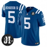 Men's Indianapolis Colts #5 Anthony Richardson Blue 2025 F.U.S.E. Jim Irsay Patch Vapor Limited Football Stitched Jersey Men's Indianapolis Colts #5 Anthony Richardson Blue 2025 F.U.S.E. Jim Irsay Patch Vapor Limited Football Stitched Jersey