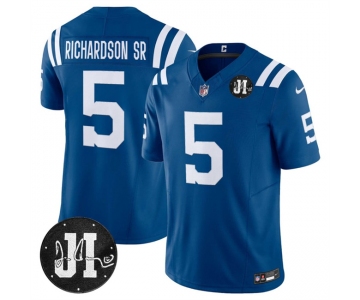 Men's Indianapolis Colts #5 Anthony Richardson Blue 2025 F.U.S.E. Jim Irsay Patch Vapor Limited Football Stitched Jersey