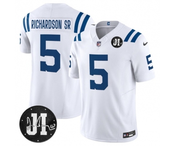 Men's Indianapolis Colts #5 Anthony Richardson White 2025 F.U.S.E. Jim Irsay Patch Vapor Limited Football Stitched Jersey
