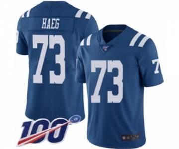 Men's Indianapolis Colts #73 Joe Haeg Limited Royal Blue Rush Vapor Untouchable 100th Season Football Jersey