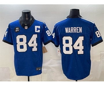 Men's Indianapolis Colts #84 Tyler Warren Blue 2025 F.U.S.E. Jim Irsay Patch Throwback Vapor Limited Football Stitched Jersey