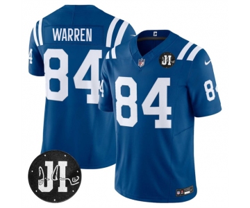 Men's Indianapolis Colts #84 Tyler Warren Blue 2025 F.U.S.E. Jim Irsay Patch Vapor Limited Football Stitched Jersey