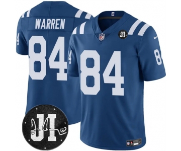 Men's Indianapolis Colts #84 Tyler Warren Blue Jim Irsay Patch Vapor Limited Football Stitched Jersey