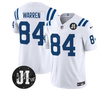 Men's Indianapolis Colts #84 Tyler Warren White 2025 F.U.S.E. Jim Irsay Patch Vapor Limited Football Stitched Jersey