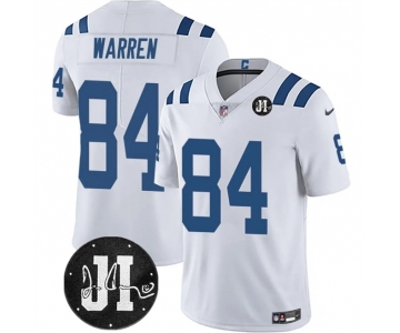 Men's Indianapolis Colts #84 Tyler Warren White Jim Irsay Patch Vapor Limited Football Stitched Jersey