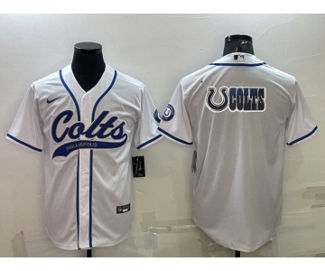 Men's Indianapolis Colts White Team Big Logo With Patch Cool Base Stitched Baseball Jersey