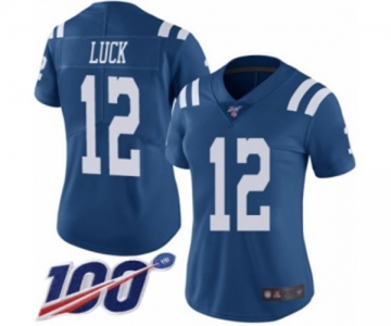 Women's Indianapolis Colts #12 Andrew Luck Limited Royal Blue Rush Vapor Untouchable 100th Season Football Jersey