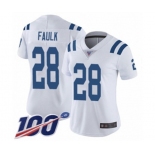 Women's Indianapolis Colts #28 Marshall Faulk White Vapor Untouchable Limited Player 100th Season Football Jersey