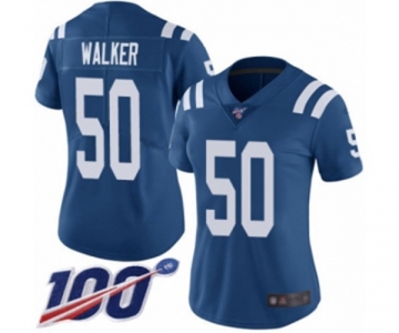 Women's Indianapolis Colts #50 Anthony Walker Royal Blue Team Color Vapor Untouchable Limited Player 100th Season Football Jersey