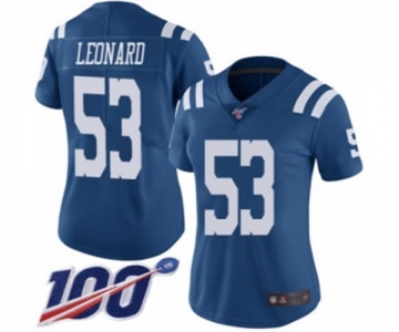 Women's Indianapolis Colts #53 Darius Leonard Limited Royal Blue Rush Vapor Untouchable 100th Season Football Jersey