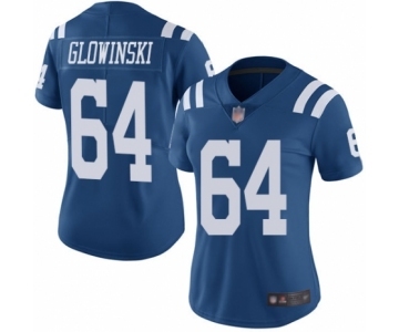 Women's Indianapolis Colts #64 Mark Glowinski Limited Royal Blue Rush Vapor Untouchable Football Jersey