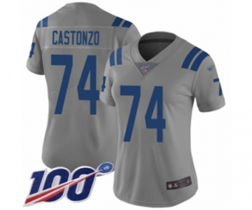 Women's Indianapolis Colts #74 Anthony Castonzo Limited Gray Inverted Legend 100th Season Football Jersey