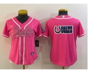 Women's Indianapolis Colts Team Big Logo Pink With Patch Cool Base Stitched Baseball Jersey