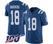 Youth Indianapolis Colts #18 Peyton Manning Limited Royal Blue Rush Vapor Untouchable 100th Season Football Jersey