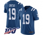 Youth Indianapolis Colts #19 Johnny Unitas Limited Royal Blue Rush Vapor Untouchable 100th Season Football Jersey