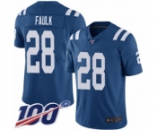Youth Indianapolis Colts #28 Marshall Faulk Royal Blue Team Color Vapor Untouchable Limited Player 100th Season Football Jersey