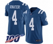 Youth Indianapolis Colts #4 Adam Vinatieri Limited Royal Blue Rush Vapor Untouchable 100th Season Football Jersey