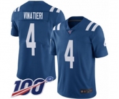 Youth Indianapolis Colts #4 Adam Vinatieri Royal Blue Team Color Vapor Untouchable Limited Player 100th Season Football Jersey