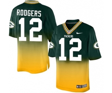 Men's Green Bay Packers #12 Aaron Rodgers Elite Green Gold Fadeaway Football Jersey