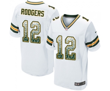 Men's Green Bay Packers #12 Aaron Rodgers Elite White Road Drift Fashion Football Jersey