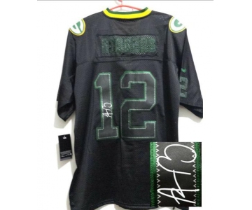 nike nfl jerseys green bay packers #12 rodgers black[Elite lights out signature]