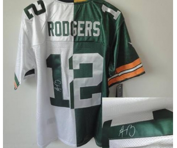 nike nfl jerseys green bay packers #12 rodgers white-green[Elite split signature]
